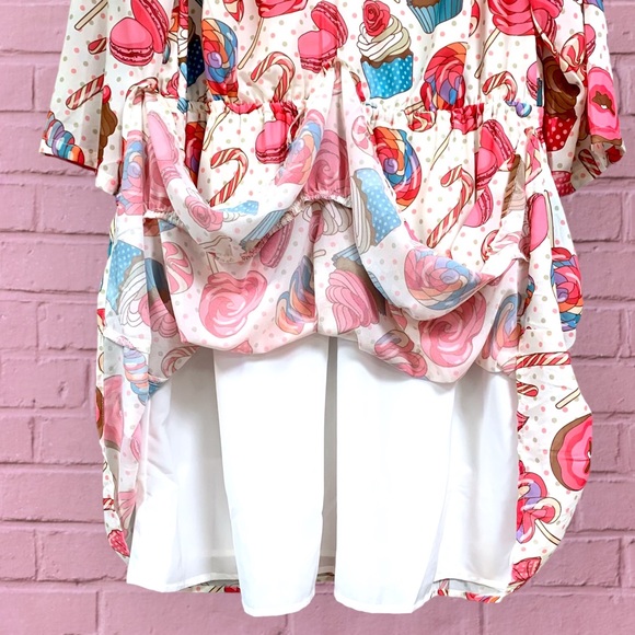 NWT Modcloth Candyland Chiffon Ruffled Hem Dress Sleeves Tie Waist Pink Blue 1X - Picture 11 of 14